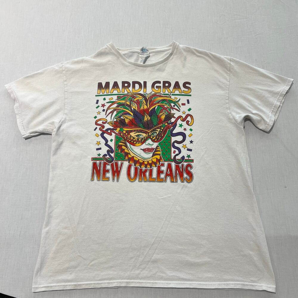 Mardi Gras New Orleans White T Shirt Sz L